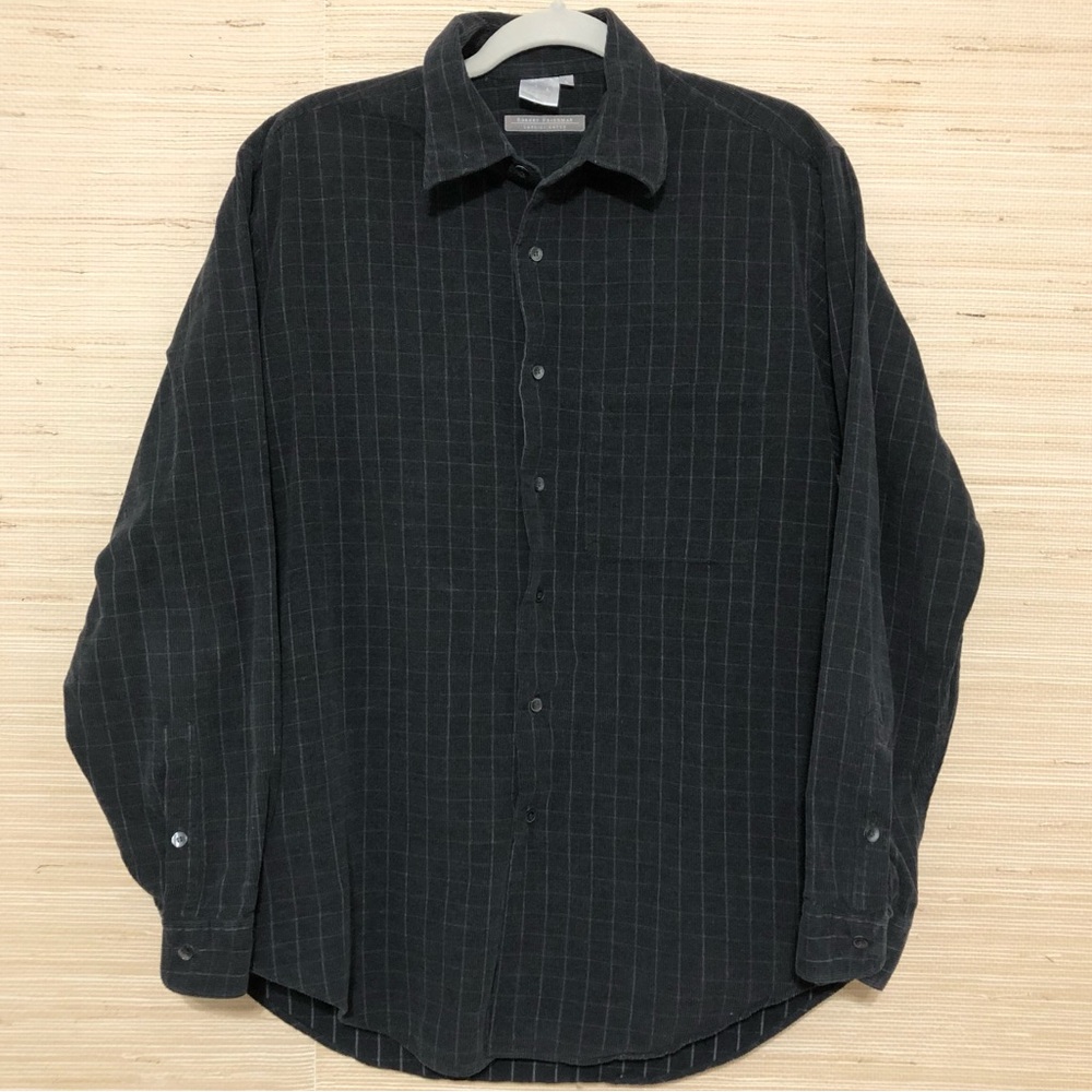 Robert Friedman Plaid Cotton Corduroy Long Sleeve Button Down Size Large